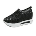 thumbnail image 1 of Yindaity Single Breathable Mesh Slip-On Casual Toe Round Women Wedges Shoes Shoes Women's Casual Shoes Womens Casual Shoes Z02-Black,7, 1 of 6