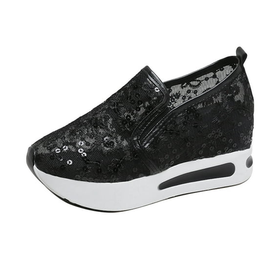 Yindaity Single Breathable Mesh Slip-On Casual Toe Round Women Wedges Shoes Shoes Women's Casual Shoes Womens Casual Shoes Z02-Black,7