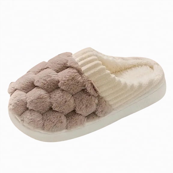 Yindaity Slippers for Mom Womens Fuzzy Slippers Ladies Arch Support Memory Foam Slippers Warm Comfy Slip On Indoor House Shoes(Coffee,9.9)
