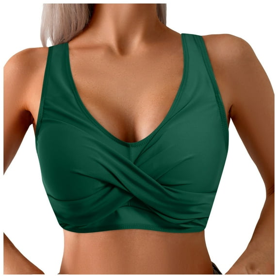 Yindaity Sports Bra Swim Top Womens Bathing Suits Tummy Control Underwire Bikini Top Only - Push Up Bathing Suit Top Padded Swim Bra 2025 Swimsuits Top Tankini Swim Tops for Women(Dark Green,M)
