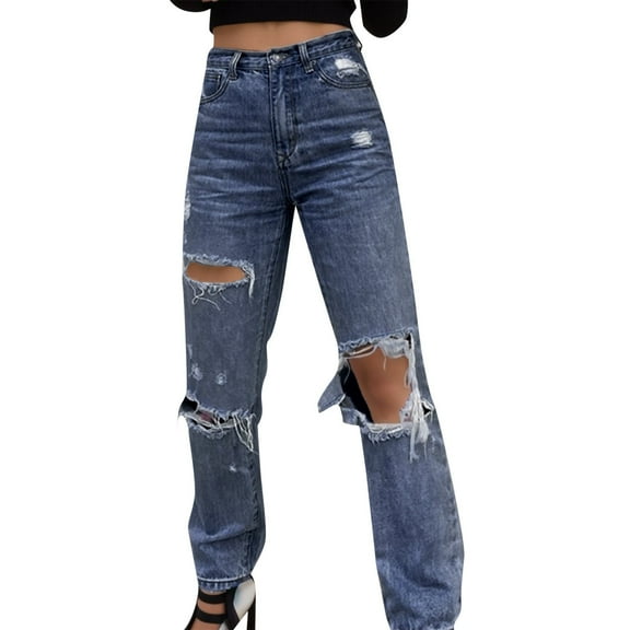 Yindaity Stretchy Jeans for Women Women Wide Leg Jeans High Waist Baggy Jeans for Women Loose Boyfriends Jeans Denim Pants Blue,L