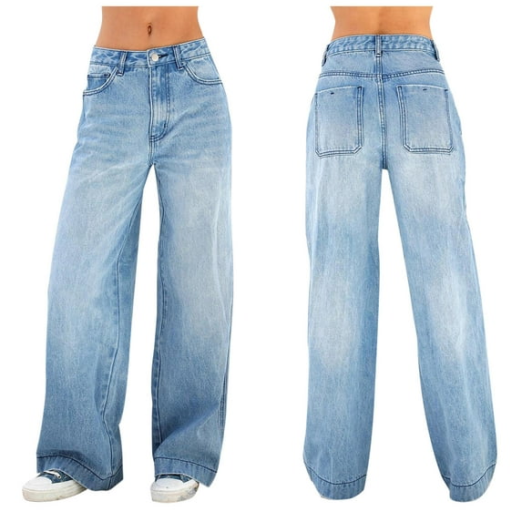 Yindaity Stretchy Jeans for Women Women's Plus Size Relaxed Fit Straight Leg Jean Dark Blue,S