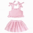 thumbnail image 1 of Yindaity Summer Baby Girl Clothes Toddler Baby Girl Outfits Floral Summer Clothes Infant Spring Waffle Short Sleeve Shirt Tops Cute Shorts Set(Pink,4-5 Years), 1 of 9