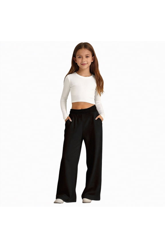 Sweat Pants for Girls Girls Soft Fleece Logo Sweatpants, Comfortable Fit and Elastic Waistband(Black,11-12 Years)