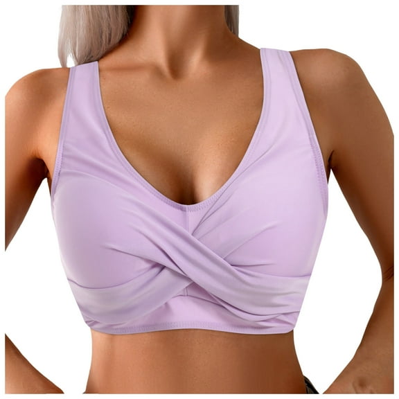 Yindaity Swim Top Sexy Bathing Suit for Women Women's Underwire Tankini Top Tummy Control Bathing Suits Sexy V Neck Crossover Swim Top Only Womens Swim Top(Light Purple,XL)