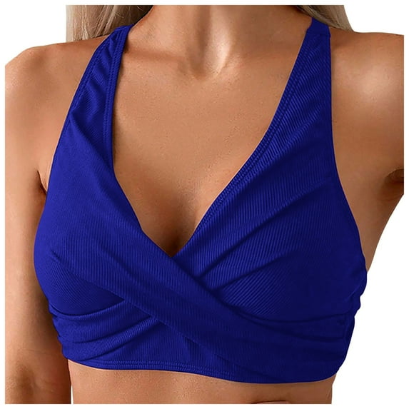 Yindaity Swim Tops Women's Twist Front Bikini Top - Padded Swimsuit Top Women's Twist Front Bikini Top - Padded Swimsuit Top Plus Size Swim Tops(Blue,S)