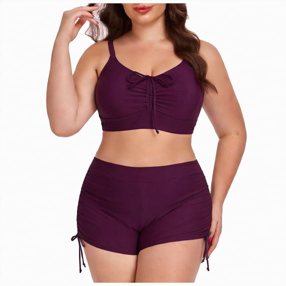 Yindaity Swimsuit for Women Bikini Set for Women Two Piece Swimsuit V Neck Triangle Top Cross Back Lace up Mid Rise(Wine,L)