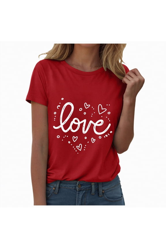 T Shirts for Women Valentines Shirts for Women Cute Love Heart Graphic Tees Short Sleeve Teacher Gift Tops(Red,M)