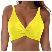 Yindaity Tankini Swim Tops for Women Women's Twist Front Bikini Top - Padded Swimsuit Top Women's Twist Front Bikini Top - Padded Swimsuit Top Swim Top(Yellow,S)