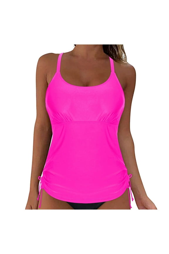 Tankini Tops for Women High Neck Swim Top Tummy Control Bathing Suit Top Modest Swim Tank Top No Bottom Tankini Tops for Women(Hot Pink,XL)