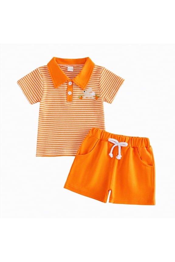 Toddler Boy Summer Clothes Teen Boy Clothes Boys Outfits 2PCS Short Sleeve T Shirt and Color Block Shorts Boys Summer Clothes(Orange,2-3 Years)