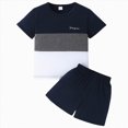 thumbnail image 1 of Yindaity Toddler Boys Outfits Short Sleeve Baby Boy Clothes Toddler Boy Summer Outfits Short Sleeve Patchwork Top T-shirt & Pocket Pant Set(Blue,18-24 Months), 1 of 7