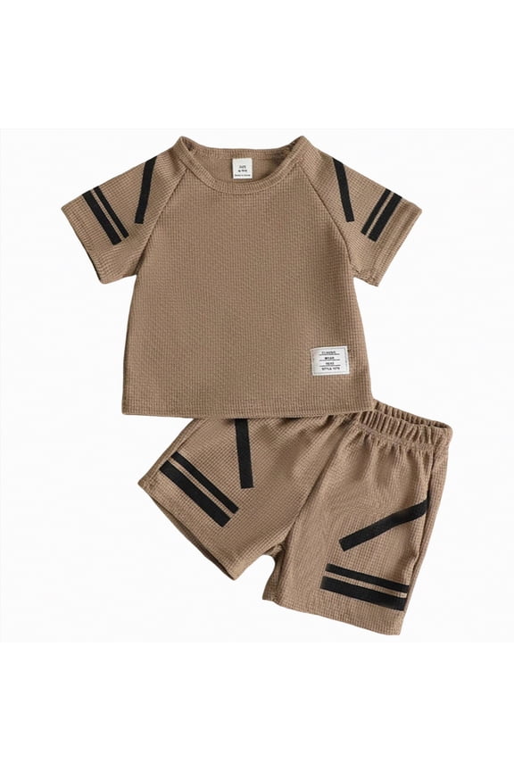Toddler Boys Summer Clothes Baby Boy Summer Clothes Short Sleeve Tops Shorts Set 2pcs Toddler Boy Outfits(Brown,9-12 Months)