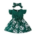 thumbnail image 1 of Yindaity Toddler Girl Plaid Flower Dress Short Sleeve Bow Patchwork Ruffled Shirts Dress Baby Xmas Outfit Baby Girl Clothes (Green,6-9 Months), 1 of 6