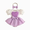 thumbnail image 1 of Yindaity Toddler Girl Plaid Flower Dress Short Sleeve Bow Patchwork Ruffled Shirts Dress Baby Xmas Outfit My First New Years Baby Girl Outfit (Purple,9-12 Months), 1 of 8