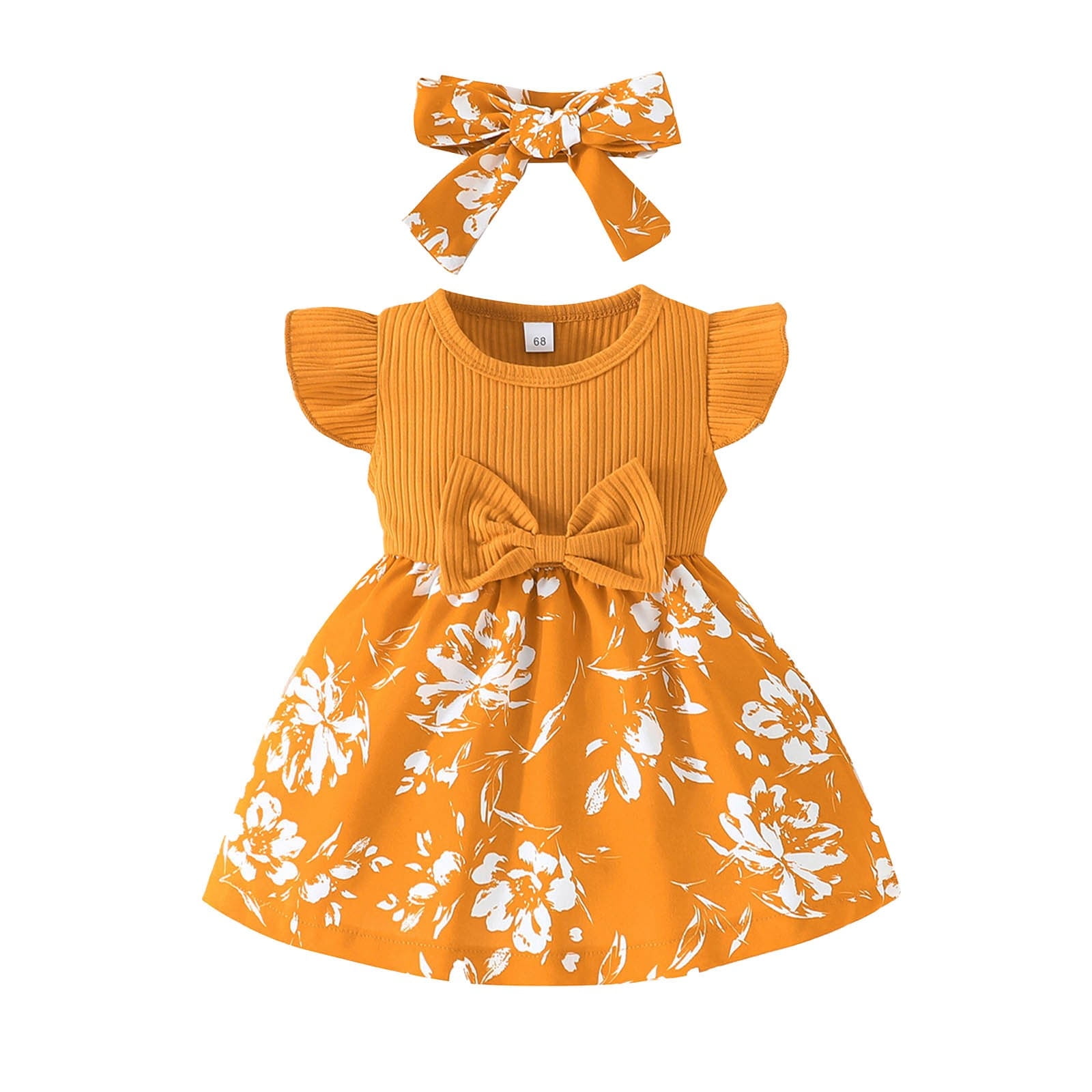 Baby Girl Dress Velvet Stuff With Hoodie In Yellow Color