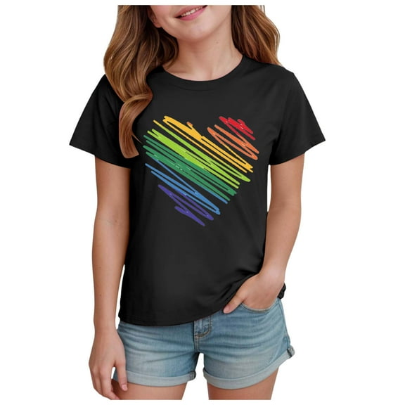 Yindaity Toddler Girls Shirts Toddler Basic T-Shirt - Letter and Lightning Print Short Sleeve Sets - Girl Summer Short Sleeve 3 Pack Top Black,7-8 Years