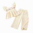 thumbnail image 1 of Yindaity Toddler Outfits for Girls Toddler Girl Summer Outfits Sleeveless Ruffle Halter Tops Wide Leg Pants Kids Clothing Set(Beige,3-4 Years), 1 of 5