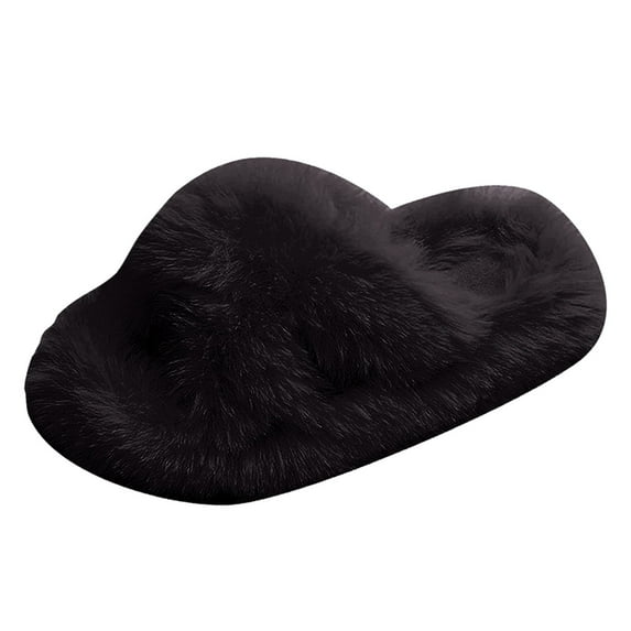 Yindaity Toddler Slippers Girl Girls Fuzzy Memory Foam Slippers Comfy丨Kids Fluffy Plush Open Toe House Slippers丨Slip On Furry Home Slides(Black,34)