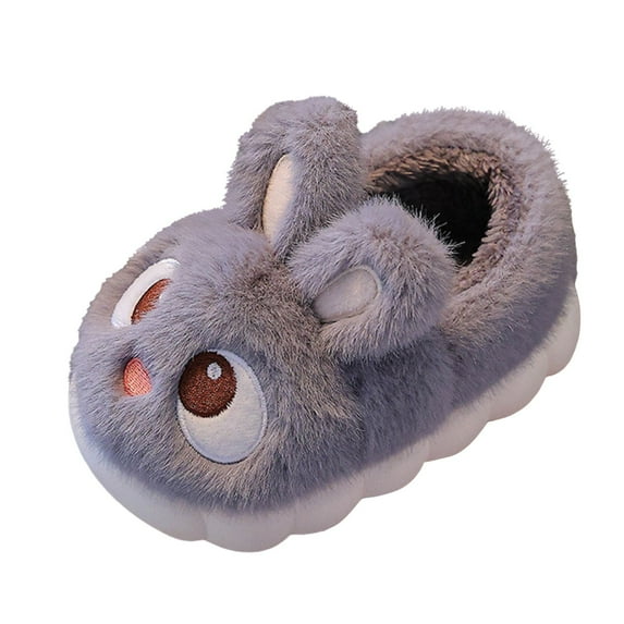 Yindaity Toddler Slippers Girl Girls Toddler Slippers Boys House Shoes for Little Kids Cute with Bunny Design Plush Indoor Slippers Non-Slip(Grey,13)