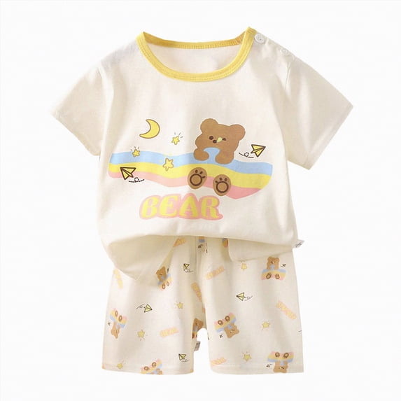 Yindaity Toddler Summer Outfits for Boys Toddler Boy Clothes Baby Boys Summer Short Sleeve T-Shirt Shorts Set Summer Clothes Set(Beige,18-24 Months)