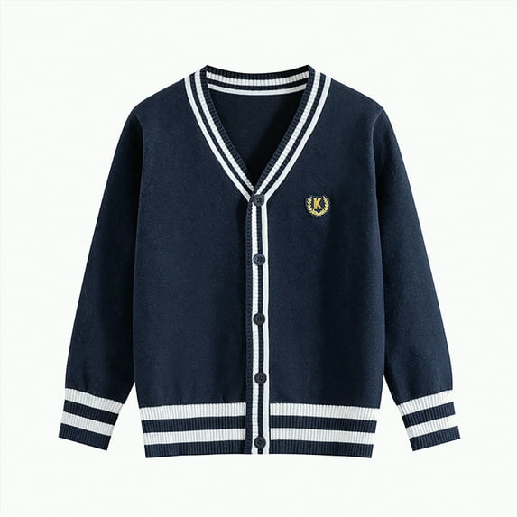Yindaity Toddler Sweater Boys' Cardigan Sweater Cotton Long Sleeve Crewneck Uniform Sweater for 5-14 Years Boys(Navy,13-15 Years)