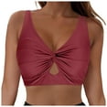 thumbnail image 1 of Yindaity Triangle Bikini Top Bikini Tops for Women Cropped Tankini Tops Beach Padded Knot Twist Cut Out Adjustable Tank Swimwear Top Only(Brick Red,S), 1 of 8