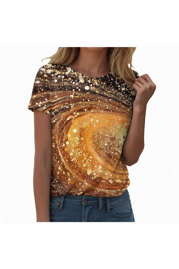Tshirts Shirts for Women 3D Graphic T Shirts for Women, Casual Crewneck Short Sleeve Tops Tees(Yellow,XL)