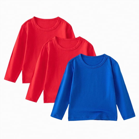 Yindaity Tshirts for Kids Boys Boys' Long Sleeve Tees - Tagless Crewneck Cotton Soft 3-pk Shirts(Watermelon Red,8-10 Years)