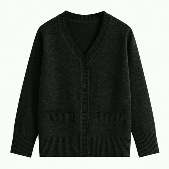 Yindaity Uniform Cardigan Cardigan with Button Loose Long Sleeve Shrug Sweaters Cropped Uniforms Kids Knit Sweater Outerwear(Black,11-13 Years)