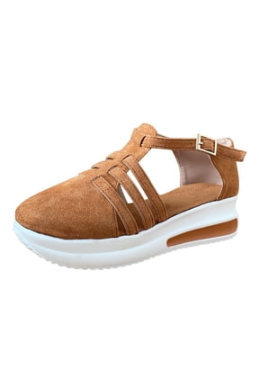 Walking Sandals Women Women's Open Toe Buckle Ankle Strap Platform Wedge Sandals Brown,9.5