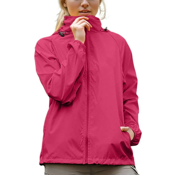 Yindaity Winter Coats For Women Women Waterproof Long Hooded Trench Coats Lined Windbreaker Travel Jacket (Hot Pink,2XL)