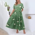 thumbnail image 1 of Yindaity Women Casual Loose Bohemian Floral Dress with Pockets Short Sleeve Long Summer Beach Swing Dress Green,M, 1 of 3
