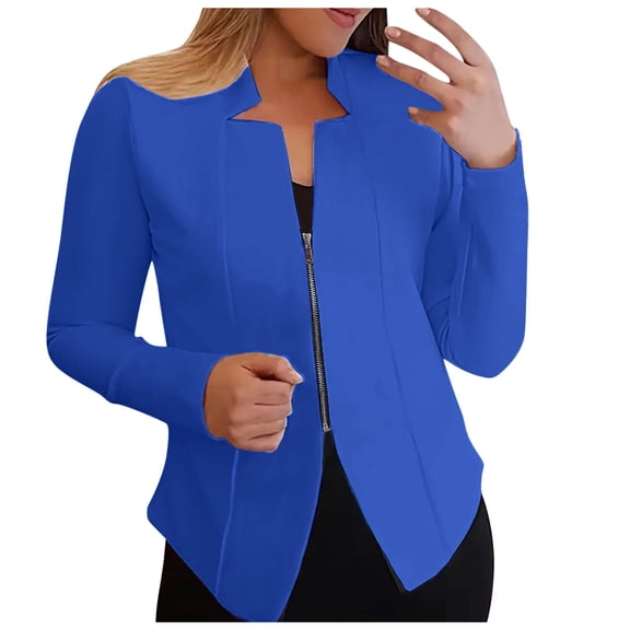 Yindaity Women Casual Slim Business Blazer Suit, Women's Solid Color Casual Fashion Long-sleeved Cardigan Jacket Coat Top (Dark Blue,2XL)