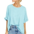 thumbnail image 1 of Yindaity Women Oversized T-Shirt Summer Casual Short Sleeve Loose Tee Tops Blue,M, 1 of 4