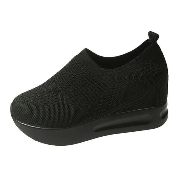 Yindaity Women Platform Leather Wedge Shoes Rubber Increasing Lace Women's Casual Shoes Casual Shoes Z10-Black,8.5