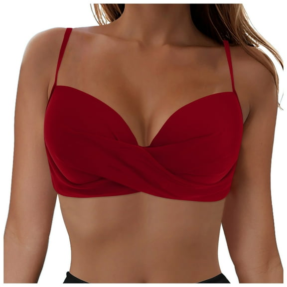 Yindaity Women Sport Bra Swimsuit Top - Swim Bra Bikini Top Only Scoop Neck Bathing Top 2025 Swimwear Women's Twist Front Bikini Top - Push Up Bathing Suit Top Padded Swimsuit Top (Wine,2XL)