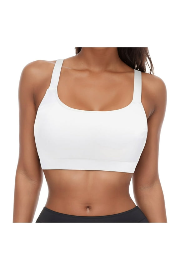 Women Sports Bra Bikini Tops Scoop Neck Bathing Suits Top Padded Swim Crop Tops Only White,2XL