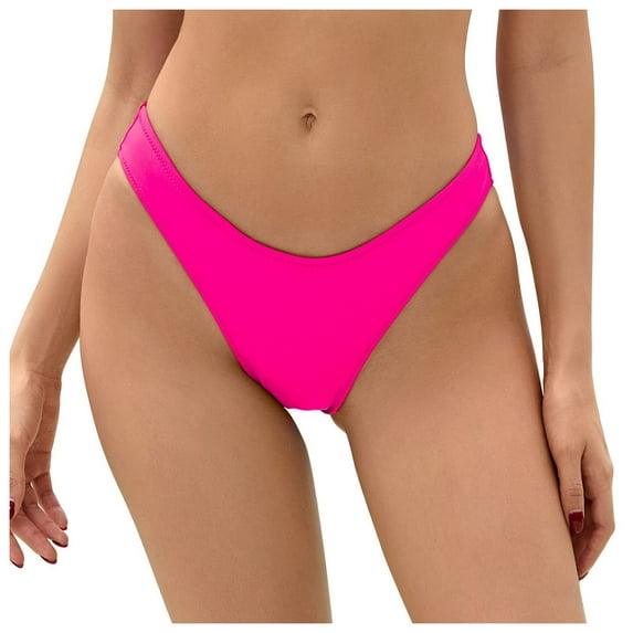 Yindaity Women String Tie Side Bikini Bottoms Full Coverage Swimsuit Bottom Low Waist Low Rise Bathing Suit Hot Pink,XL