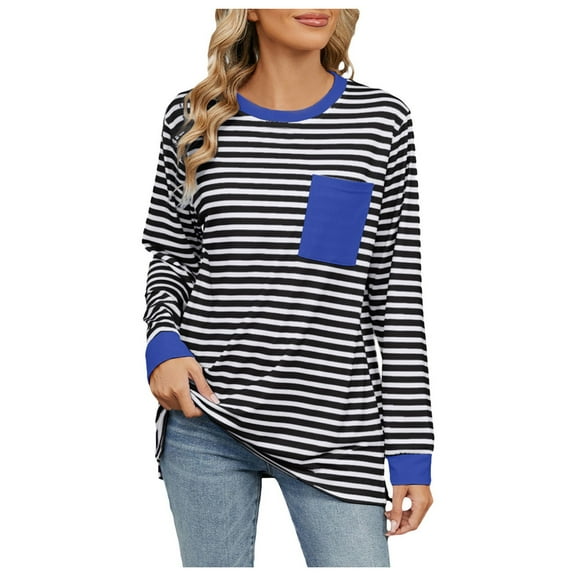 Yindaity Women Striped Oversized Sweatshirt Long Sleeve Crewneck Hoodies Shirts 2024 Fall Pullover Top Trendy Preppy Clothes Black,L