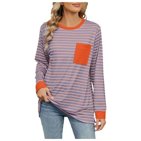 Yindaity Women Striped Oversized Sweatshirt Long Sleeve Crewneck Hoodies Shirts 2024 Fall Pullover Top Trendy Preppy Clothes Purple,2XL