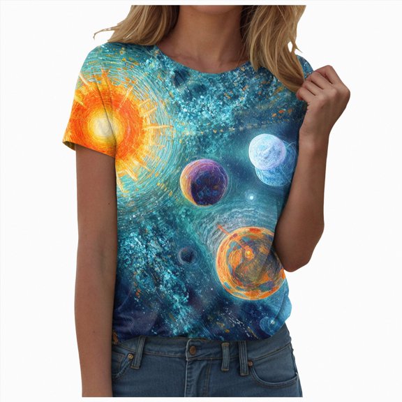 Yindaity Women Tshirts 3D Printed Short Sleeve T-Shirts for Women(Blue,S)