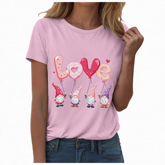 Yindaity Women Valentine Tops Shirts Love Heart Graphic Valentine's Gifts Tee Tshirt for Women(Pink,S)