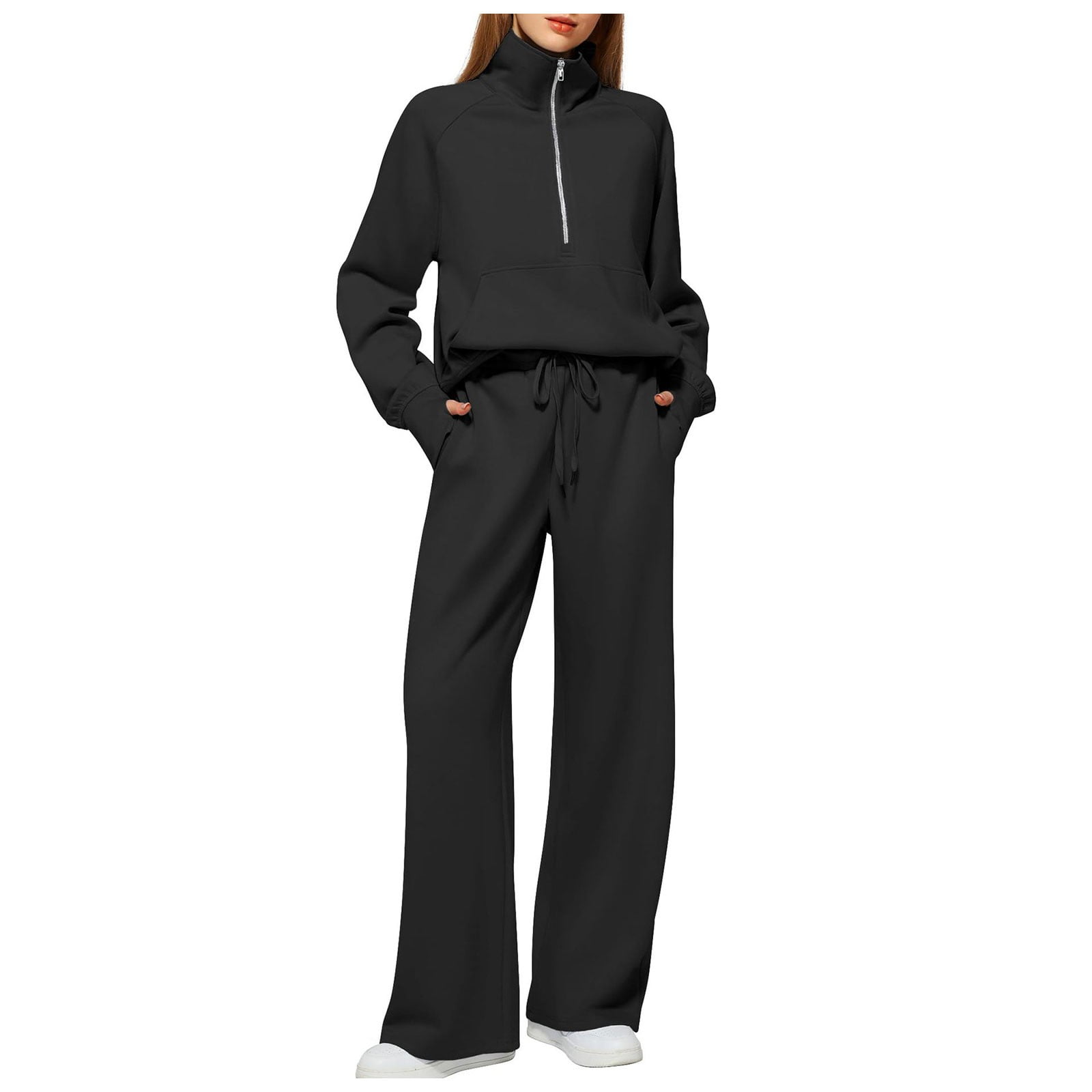 Women's Glitter Zip-Up Hoodie and Wide-Leg Pants Set