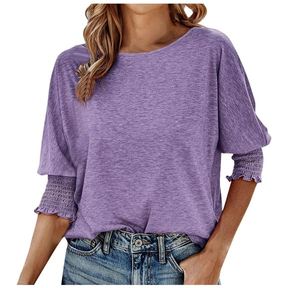 Yindaity Women's 2024 Fashion Tops 3/4 Sleeve T-Shirts Cute Crewneck Basic Business Tees Blouses Purple,2XL