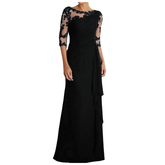 Yindaity Women's 3/4 Sleeve Stretch Lace Bodice One Piece Gown (Black,2XL)