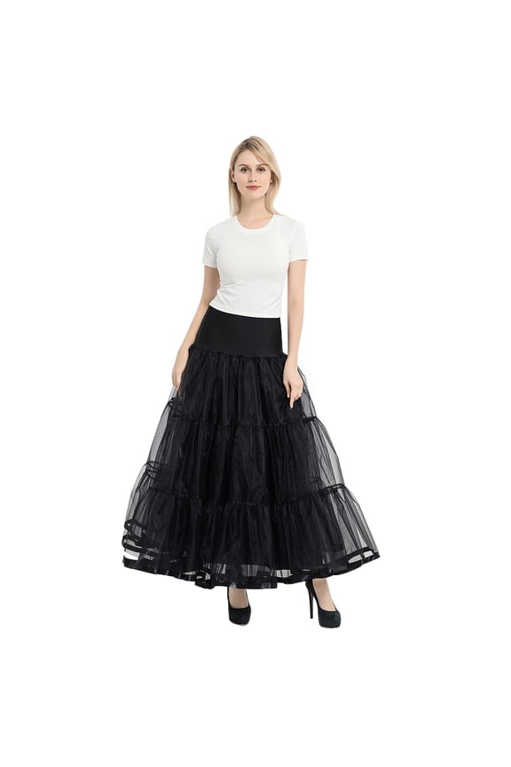 Women's Ankle Length Petticoats Wedding Slips Plus Size Black,One Size