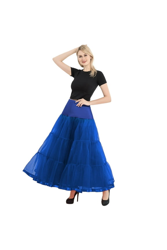 Women's Ankle Length Petticoats Wedding Slips Plus Size Blue,One Size