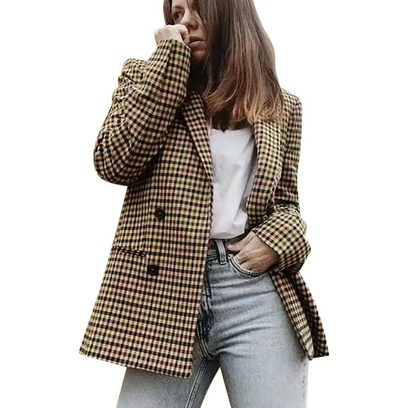 Yindaity Women's Blazer Business Casual Solid Long Sleeve Suit Lapel Open Front Cardigan Work Office Slim Jacket with Pockets (A,S)