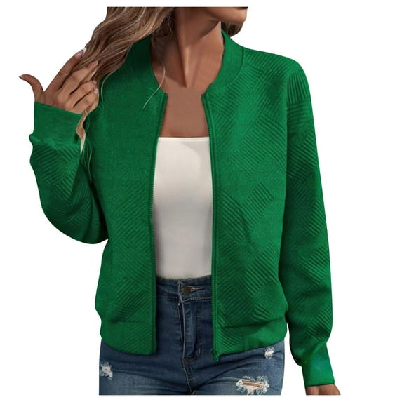 Yindaity Women’s Casual Bomber Jacket Lightweight Long Sleeve Stand Collar Zip Up Jackets Coats (Green,L)